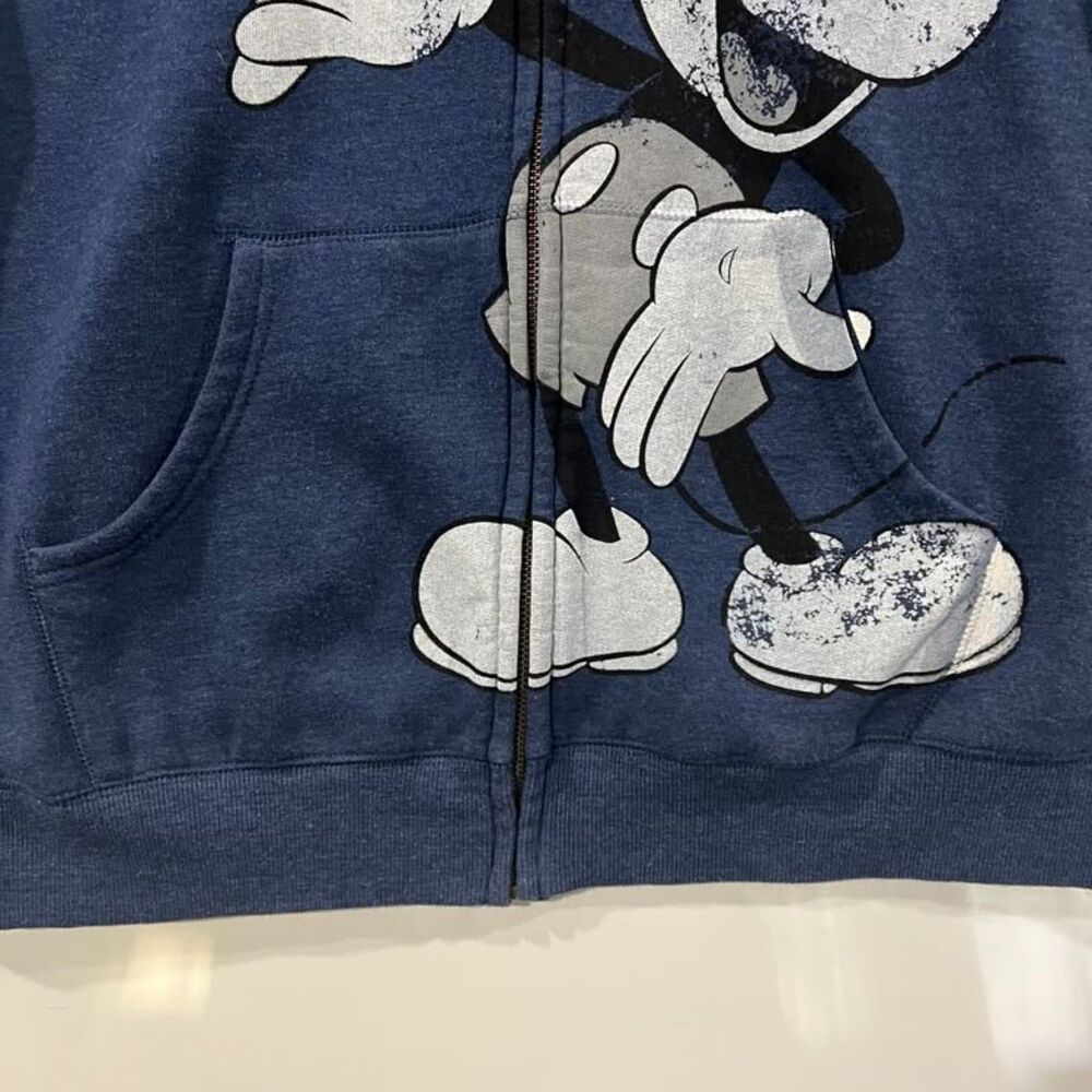 Disney Store Vintage-Style Distressed Mickey Mouse Full-Zip Blue Hoodie- X-Large - Picture 6 of 7